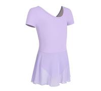 HIPPOSEUS Niña Vestido de Ballet Maillot de Danza Manga Corta Ropa de Ballet Gimnasia Leotardo para niños,7023-Morado,11-12 Años