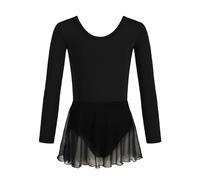 HIPPOSEUS Niña Vestido de Ballet Maillot de Danza Manga Larga Ropa de Ballet Gimnasia Leotardo para niños,7024-Negro,11-12 Años