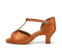 HIPPOSEUS Zapatos de Baile Latino Marrone Mujer Puntera Abierta para Salsa y Bachata Tacon 5cm,EU 39