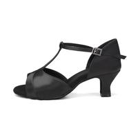 HIPPOSEUS Zapatos de Baile Latino Negro Mujer Puntera Abierta para Salsa y Bachata Tacon 5cm,EU 36.5