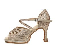 HIPPOSEUS Zapatos de Baile Latino Oro champán para Mujer con Plataforma en la Puntera Sandalias de Baile con Pedrería y tacón Alto de 9 cm,36.5 EU