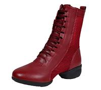 HIPPOSEUS Zapatos de Baile Modernos, Suaves, Transpirables y Altos para Mujer Botas de Jazz Zapatillas de Baile con Suela Dividida, Rojo, EU 41
