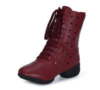 HIPPOSEUS Zapatos de Baile Modernos, Suaves, Transpirables y Altos para Mujer Botas de Jazz Zapatillas de Baile con Suela Dividida, Rojo, EU 38