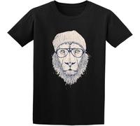 Hipster Lion Animal Retro Swag Gift T Shirt Mens Unisex Tees Men's Breathable Cotton Crew Neck Plain Tees Black XXL