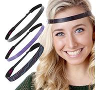 Hipsy 3pk Women's Adjustable NO SLIP Casual Style Headband Multi Gift Pack (Black & Purple)