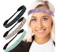 Hipsy Diadema ajustable antideslizante ancha con purpurina, paquete de 4 unidades para mujeres, niñas y adolescentes (espuma de mar, oro rosa, pavo real, princesa)