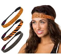 Hipsy Diadema ajustable antideslizante con purpurina y tigre de Bengala para mujer, paquete de 3 (negro/tigre/naranja, paquete de 3)