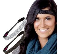 Hipsy Diademas ajustables antideslizantes con purpurina para mujeres, niñas y adolescentes, paquete de 2 (negro y plateado)