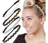Hipsy Las mujeres de 5PK NO SLIP ajustable de onda del brillo de Bling de la venda multi Gift Pack (Oro/Negro/Plata/Negro/Blanco)