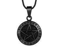 Hipunk Colgante de pentagrama de Brisingamen para hombre, de acero inoxidable 316L, bruja, tetragrammatón, pentáculo, Eliphas, Levi's, collar de pentagrama wiccano, pagano, estrella mágica, satanismo