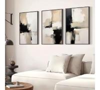 HIPWST Abstract Art Painting Black Beige Minimalist Wall Poster Canvas Print Modern Home Living Room Bedroom decor 30x45cmx3 Frameless