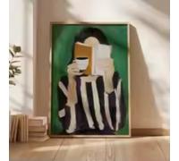 HIPWST Abstract Woman Reads Book Canvas Prints Green Stripes Woman Wall Art Poster for Modern Living Room Home Decor 20x30cm Frameless