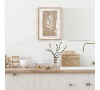 HIPWST Arte de línea de planta beige Arte de pared neutral Hoja bohemia Lienzo Póster Dormitorio Pasillo Decoración familiar y de habitación 20x30cm Sin marco
