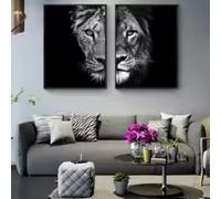 HIPWST Blanco y negro León africano Lienzos Pinturas Arte de pared Pósters e impresiones Animales Cuadros modulares decoración del hogar 50x70cmx2 Sin marco