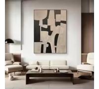 HIPWST Gran pintura texturizada beige beige neutro arte de pared minimalista Wabi Sabi arte de pared pintura negra decoración del hogar 30x45cm sin marco
