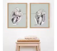 HIPWST Impresiones de arte de animales modernos Divertido mono Guardería Póster Pintura en lienzo Habitación de niños Decoración nórdica para el hogar 20x30cmx2 Sin marco