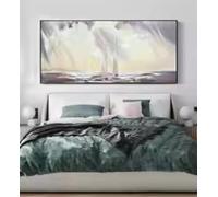 HIPWST Large Seascape Oil Painting on Canvas Abstract Ocean Sailboats Canvas Art Sunshine and Clouds Painting Wall Art 65x130cm Frameless