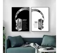 HIPWST Pósters e impresiones de arte de pared de auriculares en blanco y negro Pintura en lienzo de música para decoración de estudio de dormitorio de sala de estar 40x60cmx2 sin marco