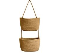 Hipzeepo Cesta de Almacenamiento de Pared para el Hogar, Cesta Colgante de Dos, Cesta Tejida de Pared, Color Marrón Ecológico-2