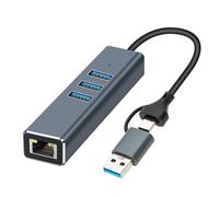 Hipzeepo Concentrador USB/USB-C 2 en 1 de 1 Gbps, Adaptador USB A RJ45 de 1000 Mbps, Concentrador USB 3.0, Tarjeta de Red Gigabit, Extensión de Base