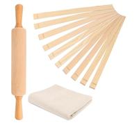 Hipzeepo Juego de 12 Herramientas de Cerámica para Enseñar A Usar la Cerámica. Incluye un Rodillo de de 43 cm, 10 Guías de Rodillo de Madera y un Mantel de