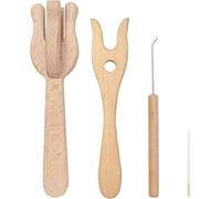 Hipzeepo Juego de Tenedores de Madera para Tejer, Ideal para Alfombras, Proyectos de Tejido y Manualidades. Incluye 4 Piezas, Incluyendo Agujas de Ojo Grande para de Crochet.
