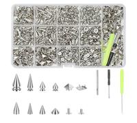 Hipzeepo Kit de 600 Tachuelas y Pinchos Punk, Tachuelas Cónicas de 8 Tamaños y Tachuelas Piramidales Cuadradas para Ropa, Tachuelas Metálicas con Forma de Árbol.