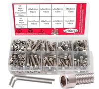 Hipzeepo Kit Surtido de 240 Tornillos y Tuercas Hexagonales de Acero Inoxidable para Bricolaje Metalúrgico.