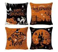 HIQE-FL 4 Piezas Funda de Almohada de Halloween,Scary Night Trick or Treat Funda de AlmohadaHalloween Funda de Almohada,Halloween Funda de cojín Decorativa,Funda de Almohada de Lino de
