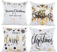 HIQE-FL 4 Piezas Fundas Navideñas para Cojines,Navidad Reno,Funda de Cojín,Fundas Navideñas (E)
