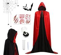 HIQE-FL Capa de vampiro 175 cm, capa negra roja de doble cara con capucha, Capa de adulto para cosplay disfraz de Halloween, Halloween, disfraz de Navidad, adulto unisex