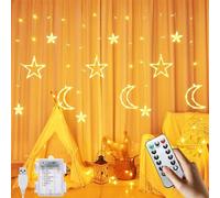 HIQE-FL Estrella y Luna Luminosa Luces,3.5M LED Cortina De Luz De Estrella Lunar,Estrella Luna Cortina Luces,Cadena de Luces LED Luna de Estrella,LED Luces de Navidad Estrellas y Lunas(A)