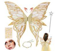 HIQE-FL Fairy Wings,Alas de Hada Mujer,Fairy Angel Princess Set,Varita Mágica,Pegatinas,Flower Wreath,Elf Wings with Elf Ears,Halloween,Carnaval,Fiesta Temática