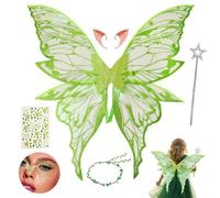 HIQE-FL Fairy Wings,Alas de Hada Mujer,Fairy Angel Princess Set,Varita Mágica,Pegatinas,Flower Wreath,Elf Wings with Elf Ears,Halloween,Carnaval,Fiesta Temática