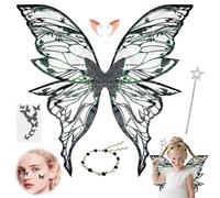 HIQE-FL Fairy Wings,Alas de Hada Mujer,Fairy Angel Princess Set,Varita Mágica,Pegatinas,Flower Wreath,Elf Wings with Elf Ears,Halloween,Carnaval,Fiesta Temática