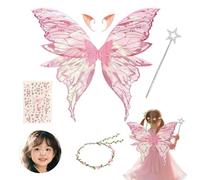HIQE-FL Fairy Wings,Alas de Hada Mujer,Fairy Angel Princess Set,Varita Mágica,Pegatinas,Flower Wreath,Elf Wings with Elf Ears,Halloween,Carnaval,Fiesta Temática
