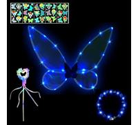 HIQE-FL Fairy Wings,Hadas LED Luminosas,Alas de Hada Mujer,Fairy Angel Princess Set,Varita Mágica,Pegatina,Flower Wreath,Halloween,Carnaval,Fiesta