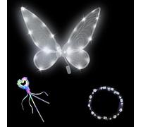 HIQE-FL Fairy Wings,Hadas LED Luminosas,Alas de Hada Mujer,Fairy Angel Princess Set,Varita Mágica,Pegatina,Flower Wreath,Halloween,Carnaval,Fiesta