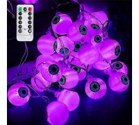 HIQE-FL Luz Ocular de Halloween,5M 30 LED Halloween Cadena De Luces Globo Ocular,8 tipos Ajuste del modo de luz,Función de Temporización,con Mando Remoto,Interior y Exterior Jardín
