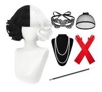 HIQE-FL Peluca de mujer para disfraz de Cruella,1970s Set de Accesorios Disfra,Cruella Cosplay Peluca,Disfraz de Cruella Deville,peluca para cosplay,carnaval,Halloween