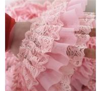 HIQIU 100CM Rosa Gasa Volantes Encaje Trim 3 Capas Cinta Plisada Ribete de Encaje Bricolaje Prendas de Costura Artesanía 3.94'' Ancho