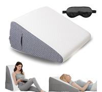 Hiquo Wedge Pillow + 100% Light Blocking Silk Sleep Mask, Adjustable Orthopedic Bed Wedge Pillow Set, Memory Foam & Removable Cover, for Your Head Back, Comfortable Support (White,Without neck pillow)