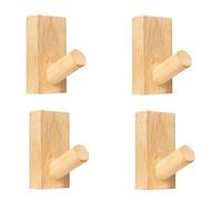HIRAIDAI Ganchos De Madera Adhesivos Paquete De 4 Ganchos De Madera Resistentes Sin Taladro De 8X4X2CM Para Entradas, Color Natural