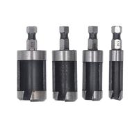 Hiraith Juego de Cortadores de Tapón para Madera de 5/8, 1/2, 3/8, 1/4 de Pulgada, Brocas Compactas y Portátiles para Carpintería de Acero Al Carbono con Cortador de Tapón de Vástago