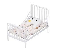 Hiraith Juego de Mini Cama para Casa de Muñecas, Muebles en Miniatura con Estructura de Metal Realista, Muebles de Dormitorio para Casa de Muñecas, Ideal para Decoración, con un Bonito (Patrón de