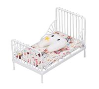 Hiraith Juego de Mini Cama para Casa de Muñecas, Muebles en Miniatura con Estructura de Metal Realista, Muebles de Dormitorio para Casa de Muñecas, Ideal para Decoración, con un Bonito (Patrón de