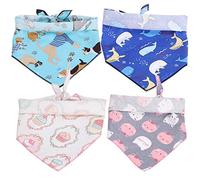 Hiraith Pañuelo para Mascotas, Pañuelo para Perros, de Bandana para (L) | Babero Triangular Reversible de Algodón Lavable Estampado con 4 estilos: Delfín Azul, Azul, Gato Rosa, Pastel de