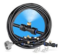 HIRALIY Sistema de Nebulización para Exteriores, 8m Kit Nebulizador de Agua con 7 Boquillas y Adaptador de Latón Macizo 3/4", para Terraza Jardín Mascotas