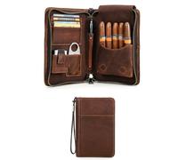 Hiram Bolsa de cigarros, humidor de cigarros de cuero genuino que sostiene 5 puros, caja portátil para cigarros con bolsillo para encendedor de cigarrillos, bolsa para humidificador multifuncional con