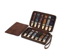 Hiram Bolsa organizadora de correa de reloj de piel auténtica, funda de viaje con capacidad para 12 correas de reloj, bolsa de almacenamiento adecuada para la mayoría de tamaños de correas de reloj